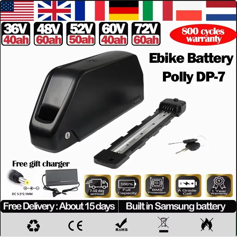 Polly DP-7 Аккумулятор для EBike 48 В 52 36 60 72 В 25 40 Ач 50 60 Ач 30 Ач 21700 Литиевый аккумулятор Downtube для двигателя 500 1000 2000 3000 Вт
Polly DP-7 Аккумулятор для EBike 48 В 52 36 60 72 В 25 40 Ач 50 60 Ач 30 Ач 21700 Литиевый аккумулятор Downtube для двигателя 500 1000 2000 3000 Вт