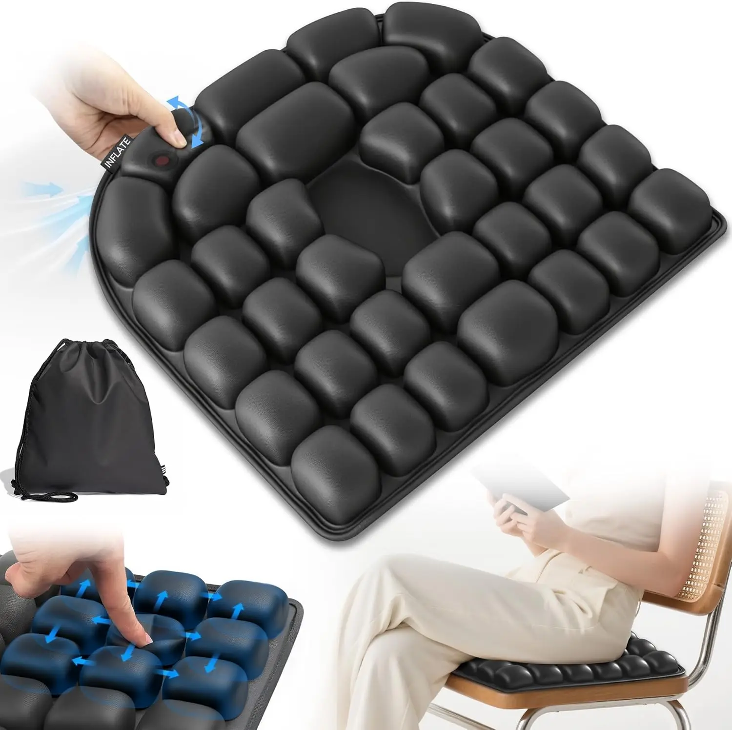 Inflatable Airplane Seat Cushion with Built-in Pump, Portable Travel Cushion for Long Flights, Non-Slip Adjustable Air Cushion
Inflatable Airplane Seat Cushion with Built-in Pump, Portable Travel Cushion for Long Flights, Non-Slip Adjustable Air Cushion