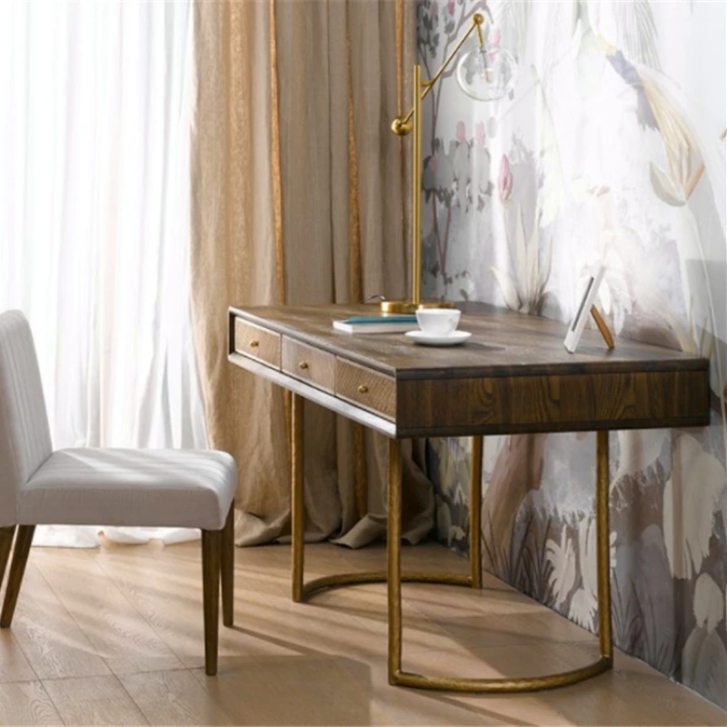 Wrought iron desk reading table writing desk, American solid wood old study table desk computer table
Wrought iron desk reading table writing desk, American solid wood old study table desk computer table