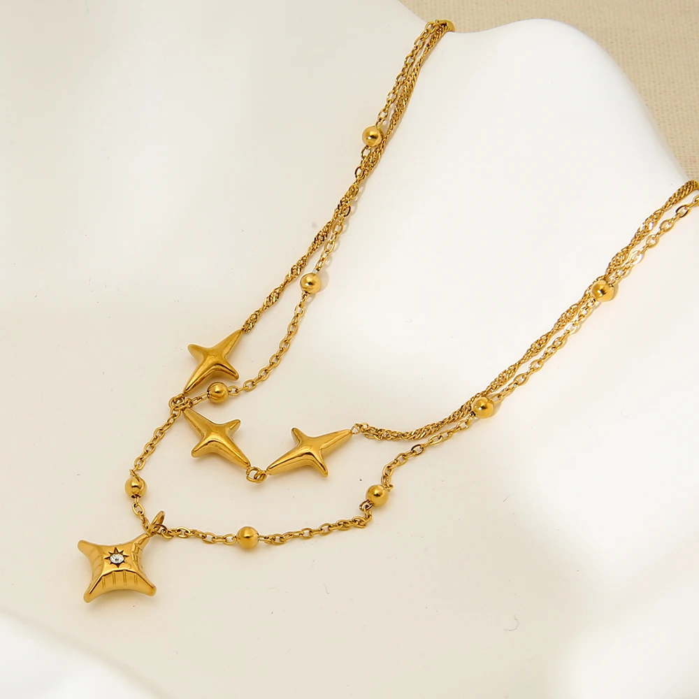Minimalist Star Necklace 18K Gold Plated Stainless Steel Stars Pendant Necklace Waterproof Jewelry Gift for Women
Minimalist Star Necklace 18K Gold Plated Stainless Steel Stars Pendant Necklace Waterproof Jewelry Gift for Women