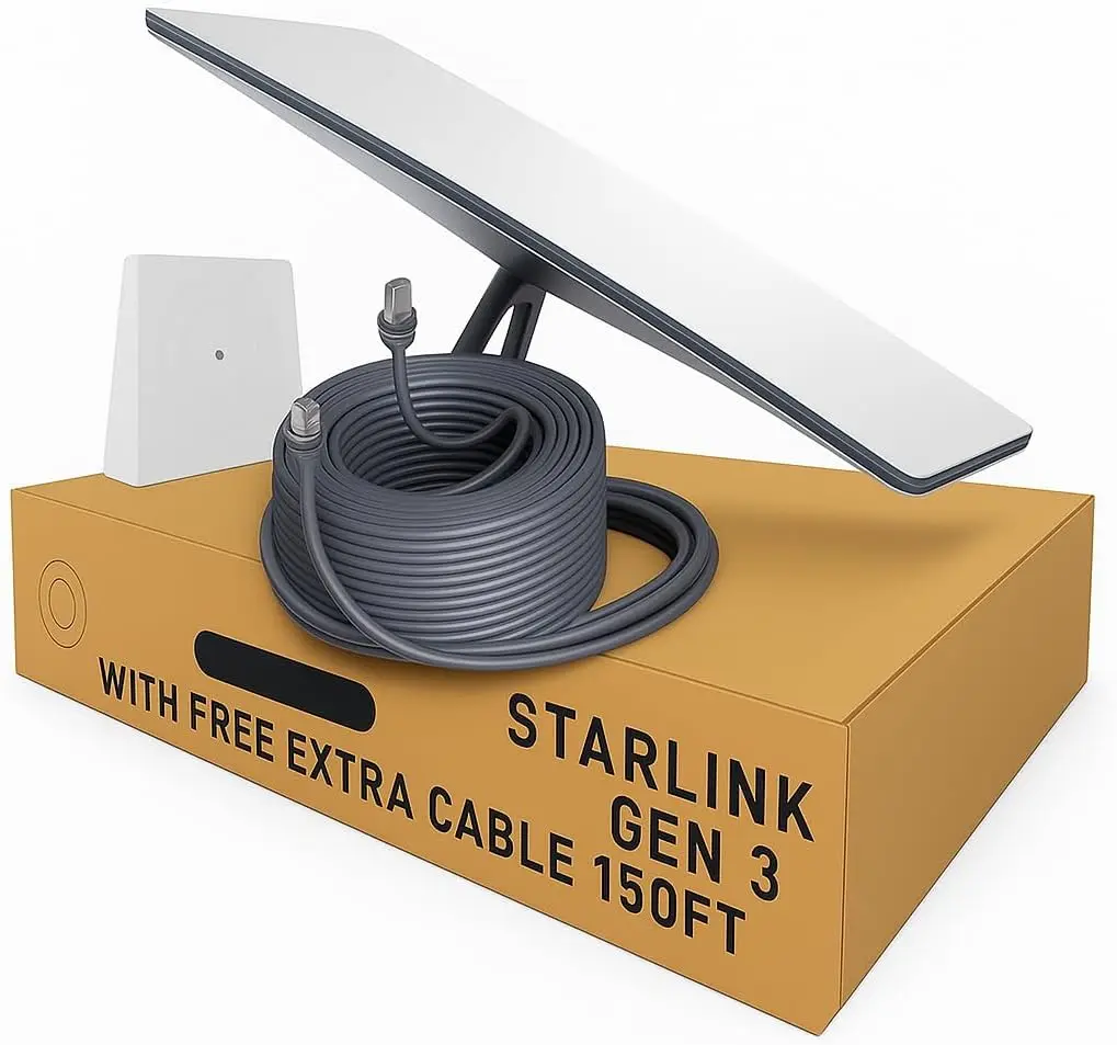 Internet Kit – Dish with Wi-Fi 6 Router + Extra 150FT Cable – High-Speed, Low-Latency Internet for Rural and Remote Homes