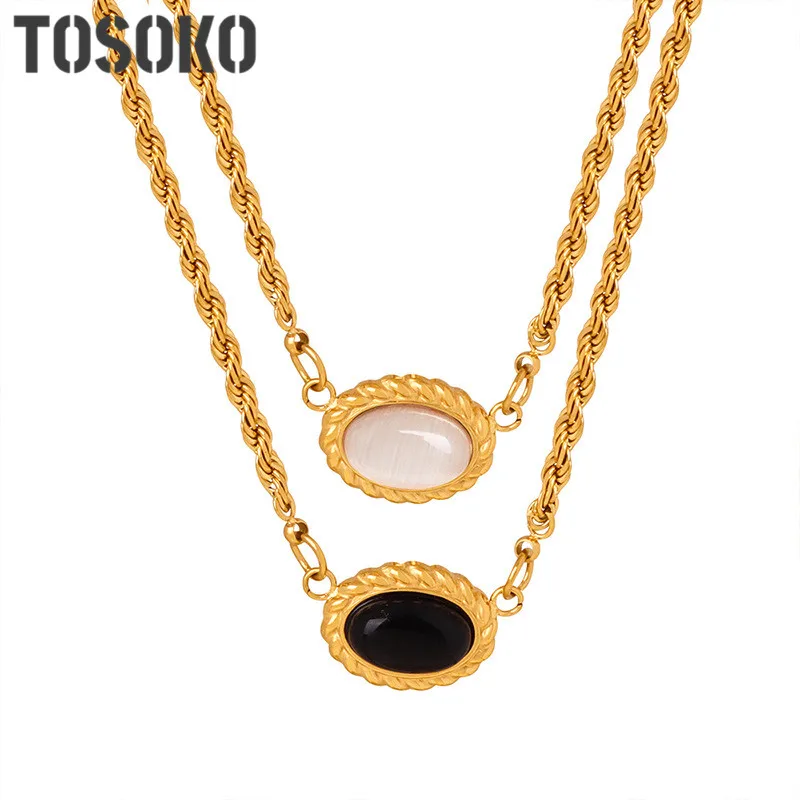 TOSOKO Stainless Steel Jewelry Geometric Texture Oval Card Double Layered Layered Women's Necklace BSP1549
TOSOKO Stainless Steel Jewelry Geometric Texture Oval Card Double Layered Layered Women's Necklace BSP1549