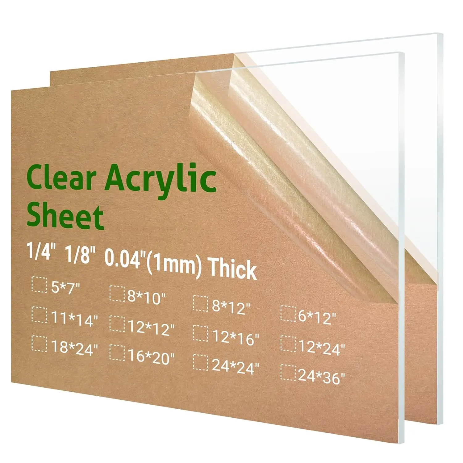 2 Pieces 12"x24" Clear Acrylic Sheet Plexiglass, 1/8"(3mm) Thick for Crafts, Signs, DIY, Cut with Saw or Hand Tools
2 Pieces 12"x24" Clear Acrylic Sheet Plexiglass, 1/8"(3mm) Thick for Crafts, Signs, DIY, Cut with Saw or Hand Tools