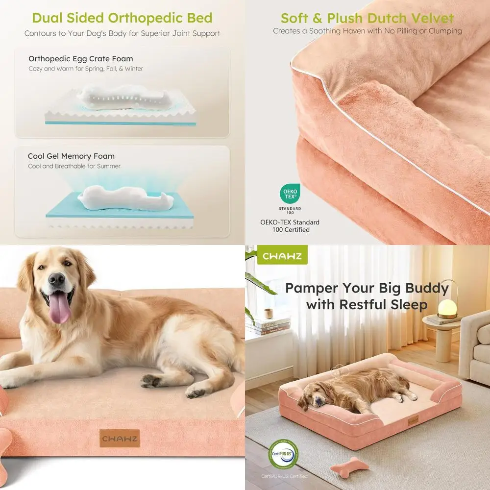 XL Orthopedic Cooling Gel Dog Bed with Removable Cover, Waterproof & Washable, Plush Velvet Sofa in Peach Pink with Bone Toy
XL Orthopedic Cooling Gel Dog Bed with Removable Cover, Waterproof & Washable, Plush Velvet Sofa in Peach Pink with Bone Toy
