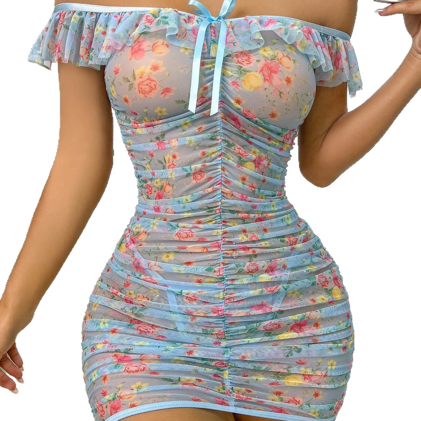 European American Style Floral Lingerie Set Mesh Printed Ruffled Design Elegant Sleepwear Two Piece Nightdress Suit for Women
European American Style Floral Lingerie Set Mesh Printed Ruffled Design Elegant Sleepwear Two Piece Nightdress Suit for Women