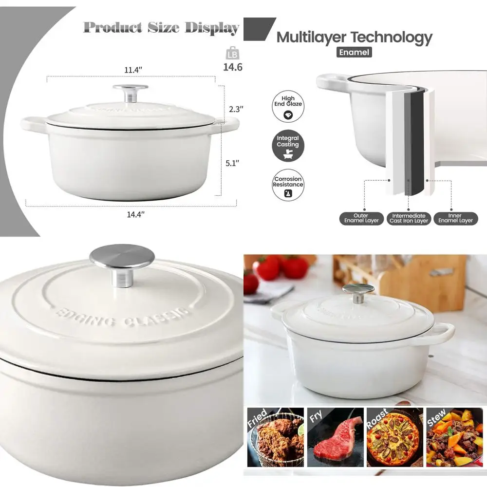 Эмалированная чугунная круглая голландская духовка с крышкой, 7-литровая, белая, идеально подходит для выпечки хлеба
Эмалированная чугунная круглая голландская духовка с крышкой, 7-литровая, белая, идеально подходит для выпечки хлеба