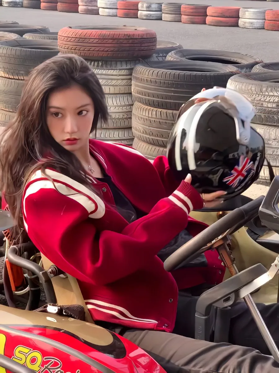 Spring Autumn Red Baseball Jaet Women's Coat Loose Student BF Sle Woolen Outerwear Casual Faion Long Sve Button
Spring Autumn Red Baseball Jaet Women's Coat Loose Student BF Sle Woolen Outerwear Casual Faion Long Sve Button