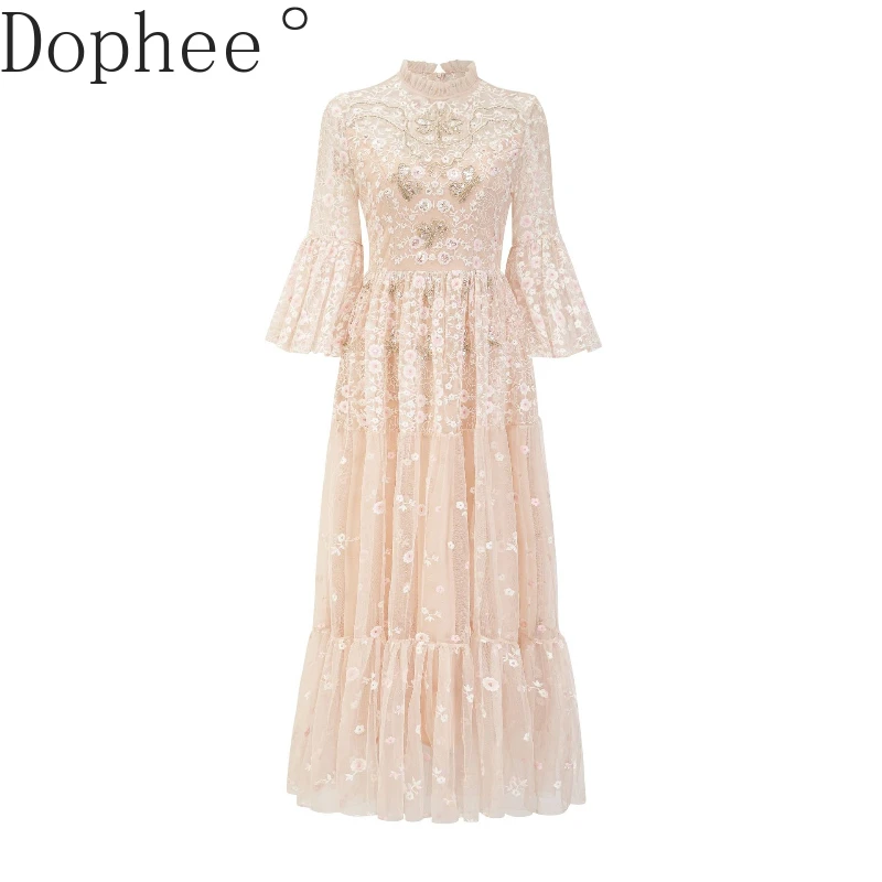 High Quality Flower Embroidery Pink Mesh Women Formal Dresses Elegant 3/4 Flare Sleeve Mopping Floor A-line Birthday Party Dress
High Quality Flower Embroidery Pink Mesh Women Formal Dresses Elegant 3/4 Flare Sleeve Mopping Floor A-line Birthday Party Dress