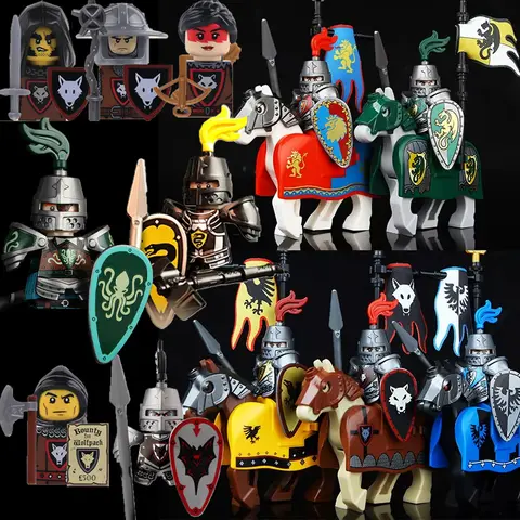 Medieval Military Castle Soldier Figures Building Blocks Rome Lion Knight Weapen Warrior Sword Infantry Helmet Model Bricks Toys