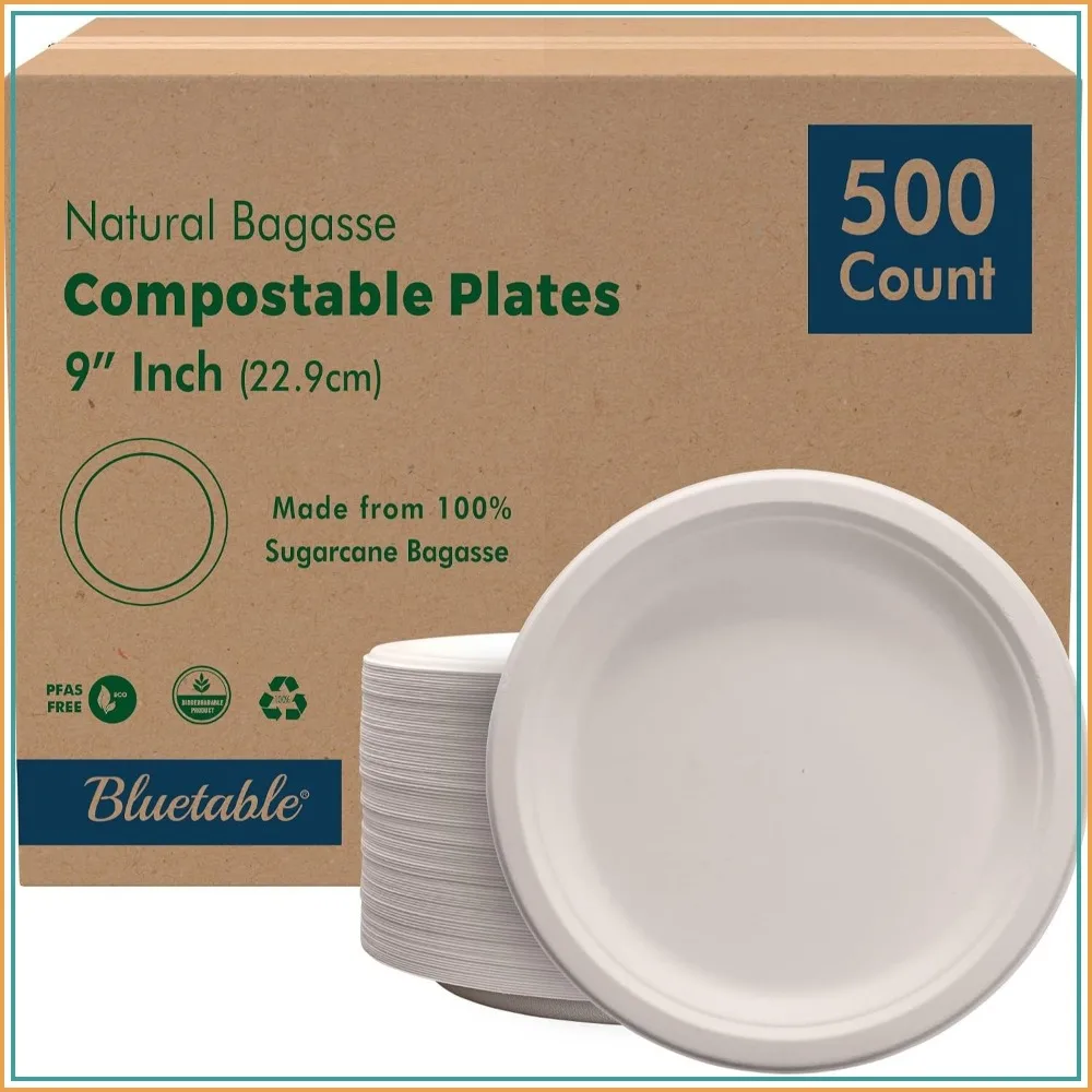 9" Compostable Plates 500 Pack - Eco Friendly Sugarcane Bagasse, Heavy Duty Disposable, Microwave Safe, Biodegradable
9" Compostable Plates 500 Pack - Eco Friendly Sugarcane Bagasse, Heavy Duty Disposable, Microwave Safe, Biodegradable