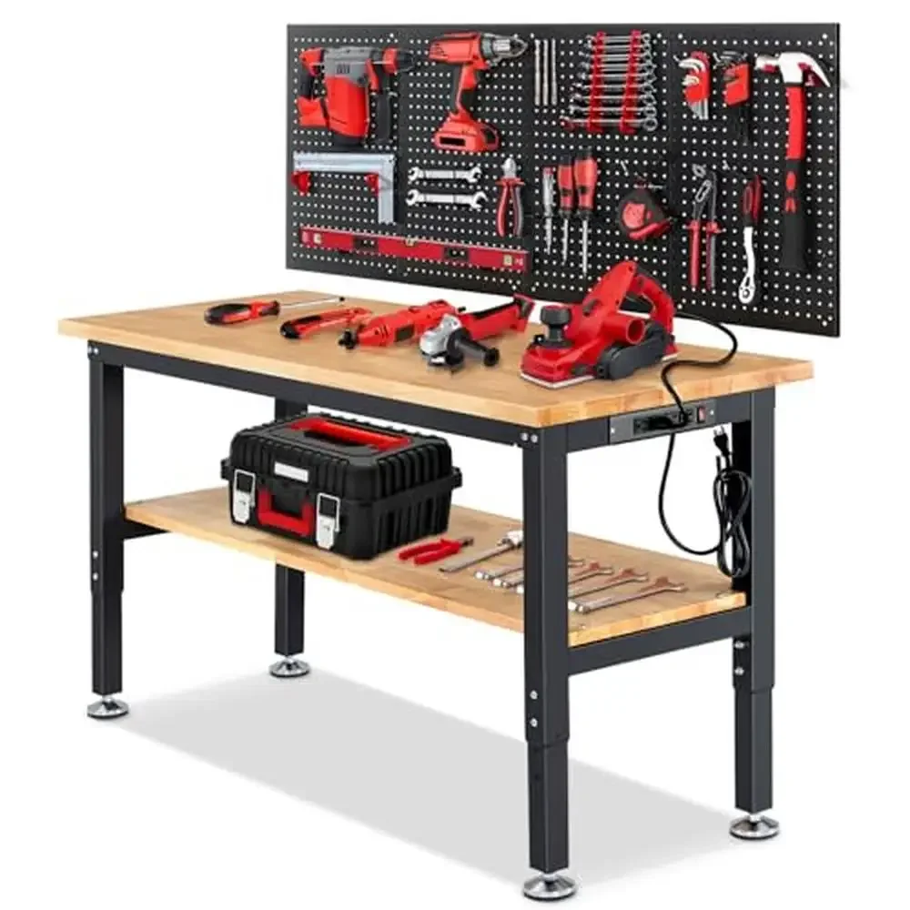 Adjustable Height Heavy Duty Workbench Garage Table Woodworking Shop 60x22" Rubberwood Shelf Steel Legs Easy Install Stable Feet
Adjustable Height Heavy Duty Workbench Garage Table Woodworking Shop 60x22" Rubberwood Shelf Steel Legs Easy Install Stable Feet