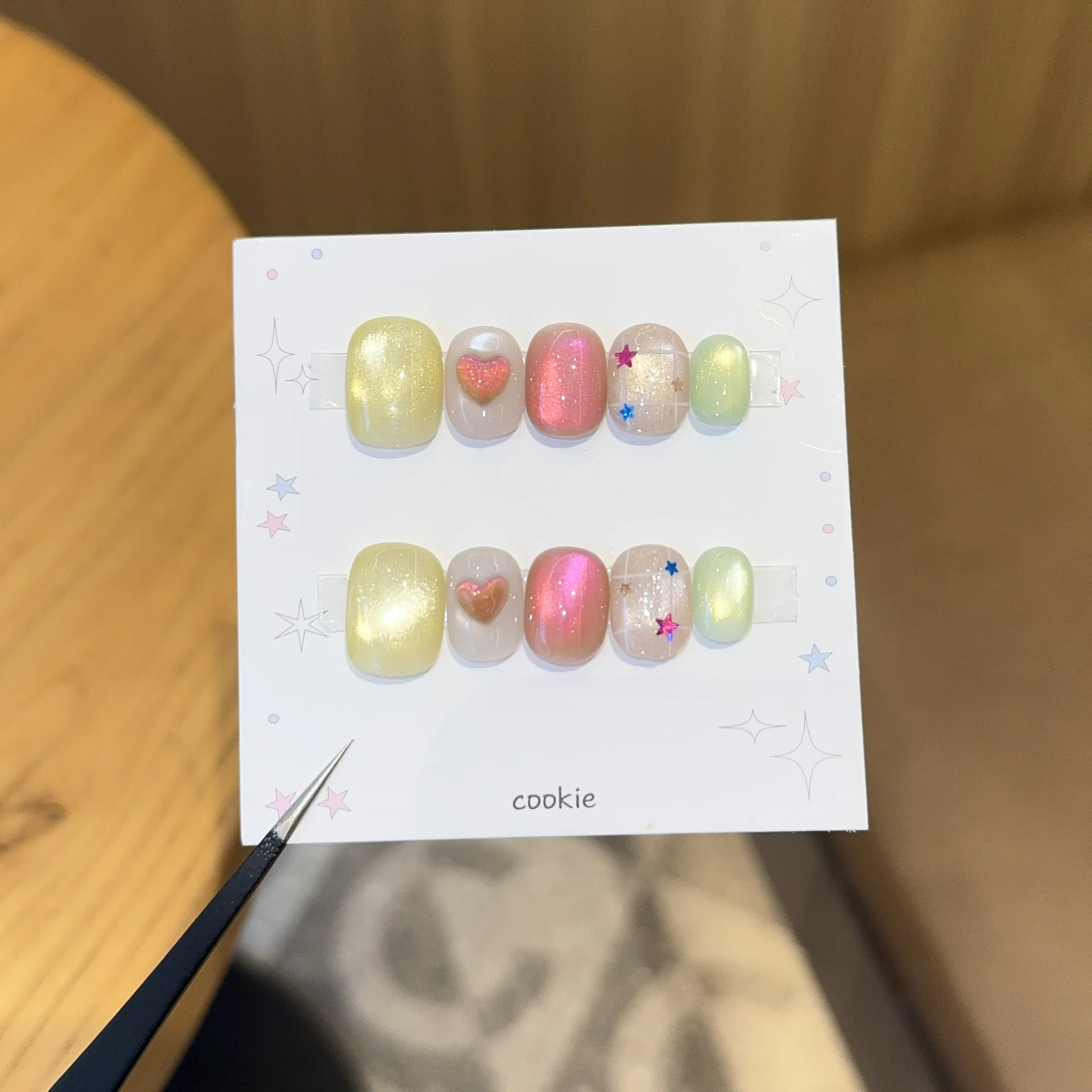 10Pcs Milky Cat Eye Handmade Nails Gradient Pink Yellow Green Fake Nails with 3D Heart Star Glitter Fasle Nail Short Round Nail
10Pcs Milky Cat Eye Handmade Nails Gradient Pink Yellow Green Fake Nails with 3D Heart Star Glitter Fasle Nail Short Round Nail