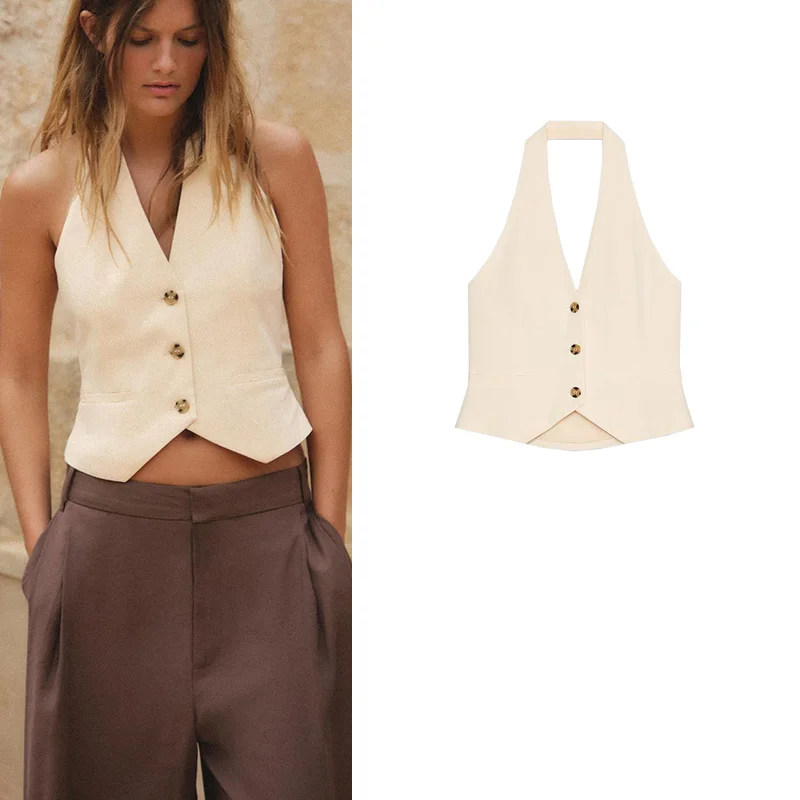 New Summer Women's Slim Fit Linen Blend Vest Collar Hanging Neline Single Button ort Length Pure Color Versatile Sle
New Summer Women's Slim Fit Linen Blend Vest Collar Hanging Neline Single Button ort Length Pure Color Versatile Sle