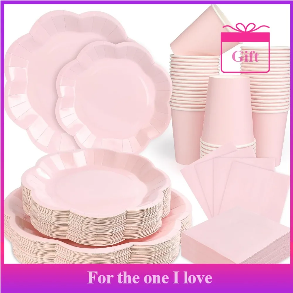 A 250-piece light pink paper plate and napkin cutlery set, serving 50 guests, including fan-shaped paper plates
A 250-piece light pink paper plate and napkin cutlery set, serving 50 guests, including fan-shaped paper plates