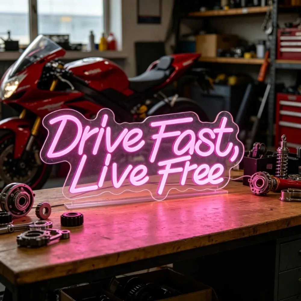 Drive Fast Live Free Motorcycle LED Neon Sign Dimmable Neon Light USB for Garage Biker Room Man Cave Workshop Party Decor Gifts
Drive Fast Live Free Motorcycle LED Neon Sign Dimmable Neon Light USB for Garage Biker Room Man Cave Workshop Party Decor Gifts