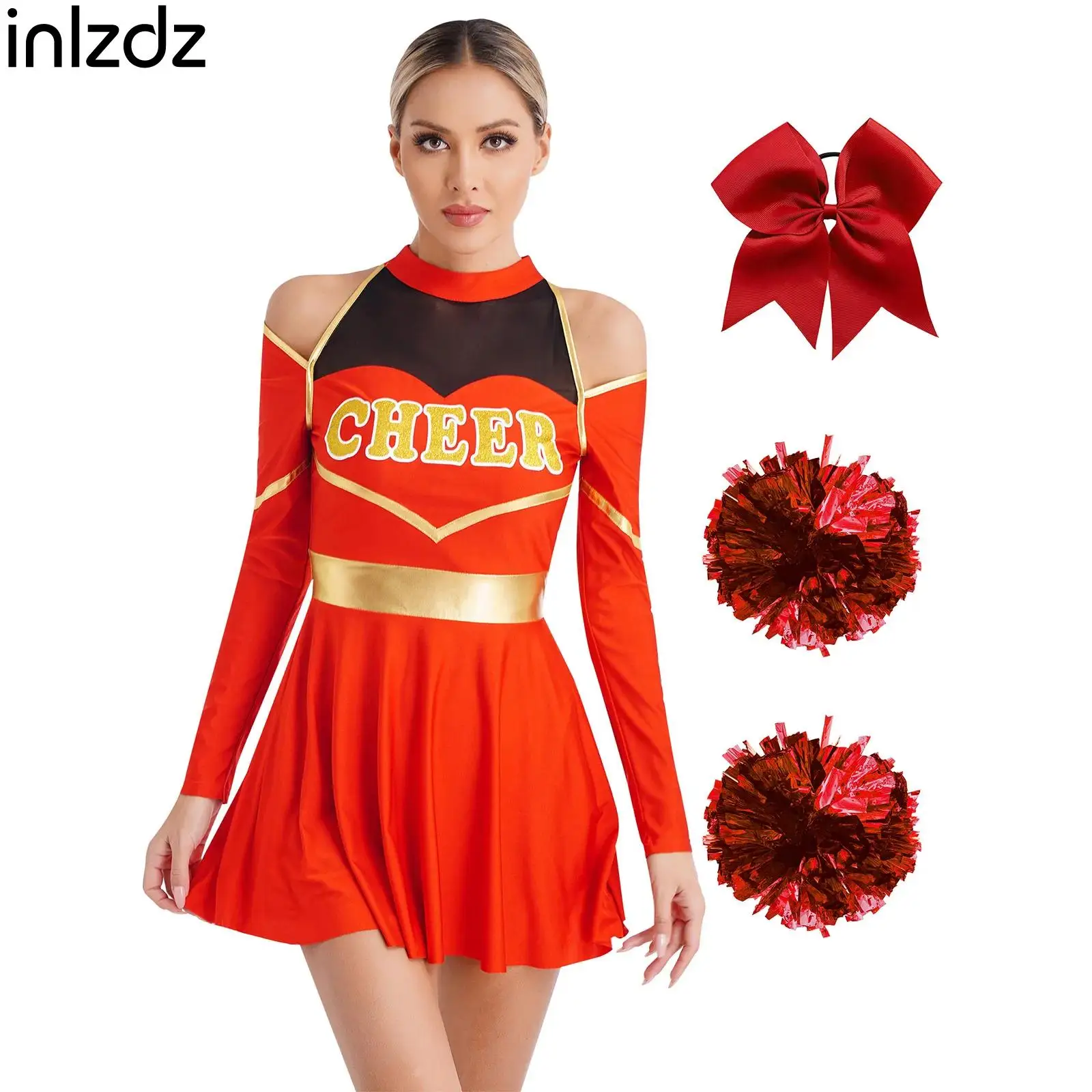 Women Youthful Cheerleading Costumes Cold Shoulders Dress Accessories Halloween Outfit for Basketball Match Carnival Dance Party
Women Youthful Cheerleading Costumes Cold Shoulders Dress Accessories Halloween Outfit for Basketball Match Carnival Dance Party