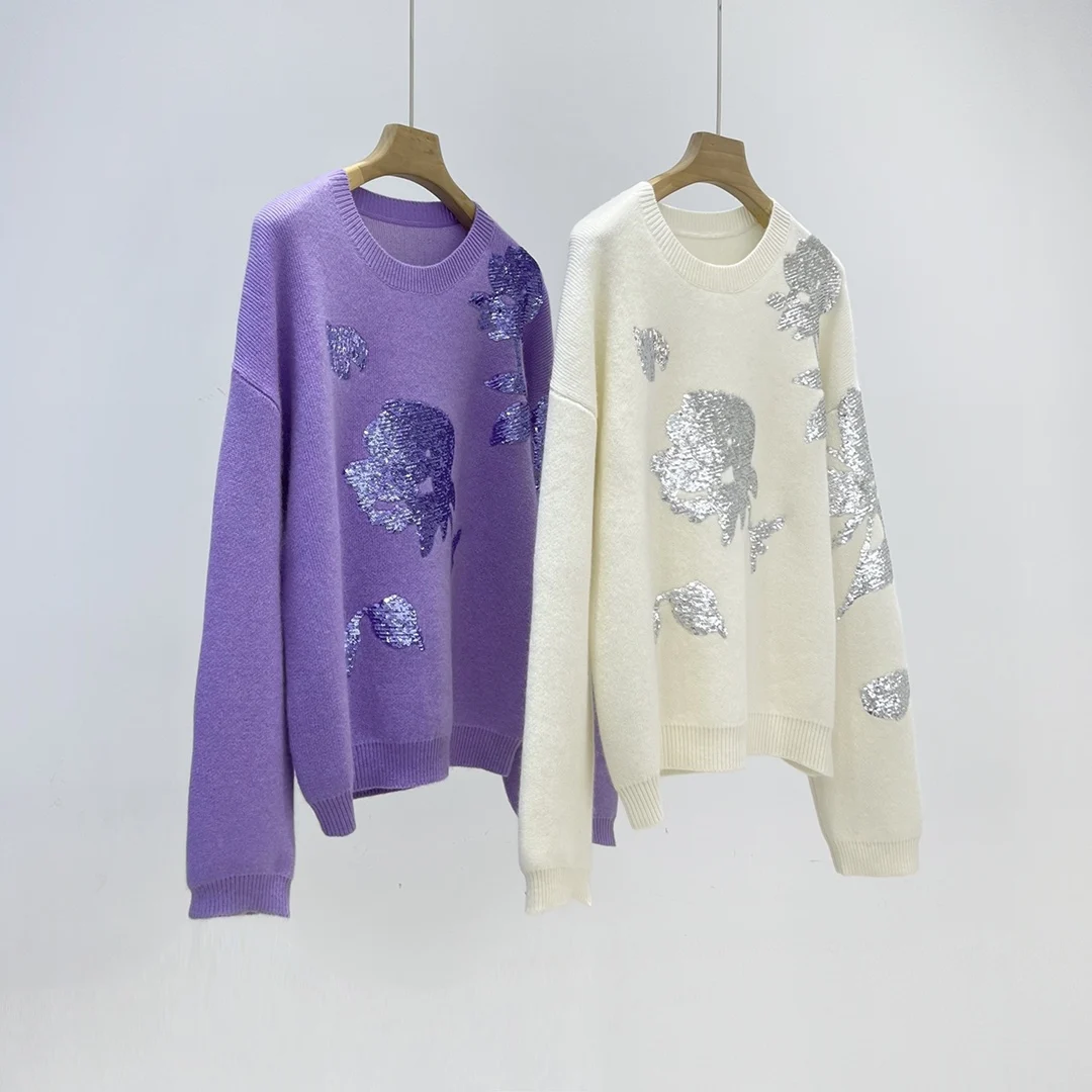New 2023 Autumn and Winter Women's Handmade Sequined Pure Cashmere Sweater 0926
New 2023 Autumn and Winter Women's Handmade Sequined Pure Cashmere Sweater 0926