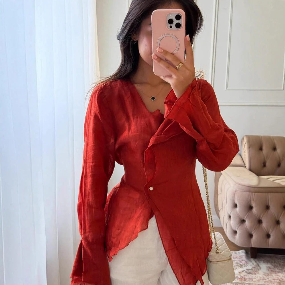Tuularose Women's Fashion Shirt Spring New V-Neck Lace-up Asymmetric Long Sleeve Blouses Solid Chic Casual Commuter Female Shirt
Tuularose Women's Fashion Shirt Spring New V-Neck Lace-up Asymmetric Long Sleeve Blouses Solid Chic Casual Commuter Female Shirt