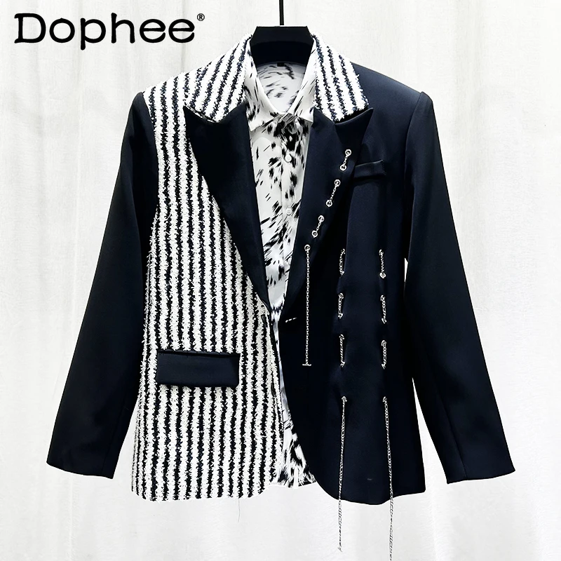 2024 New Chain Design Splicing Contrast Color Striped Suit Jackets Men's Korean Version Trendy Fashion Blazers Loose Suit Jacket
2024 New Chain Design Splicing Contrast Color Striped Suit Jackets Men's Korean Version Trendy Fashion Blazers Loose Suit Jacket