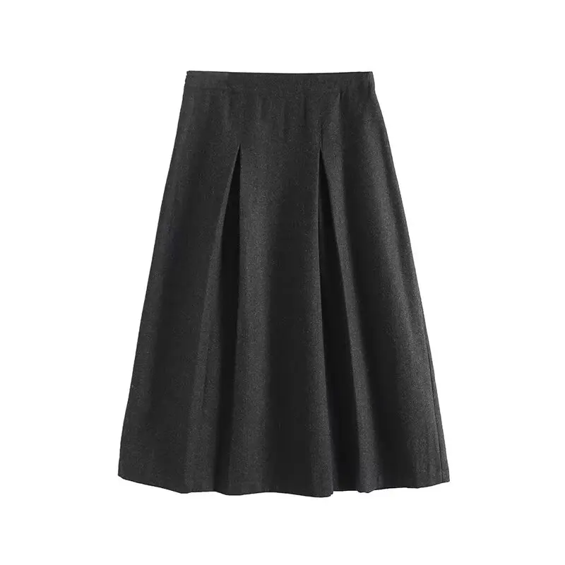 Women's new Fashion pleated decoration loose versatile woolen Midi skirt retro high waisted side zipper women's skirt Mujer
Women's new Fashion pleated decoration loose versatile woolen Midi skirt retro high waisted side zipper women's skirt Mujer