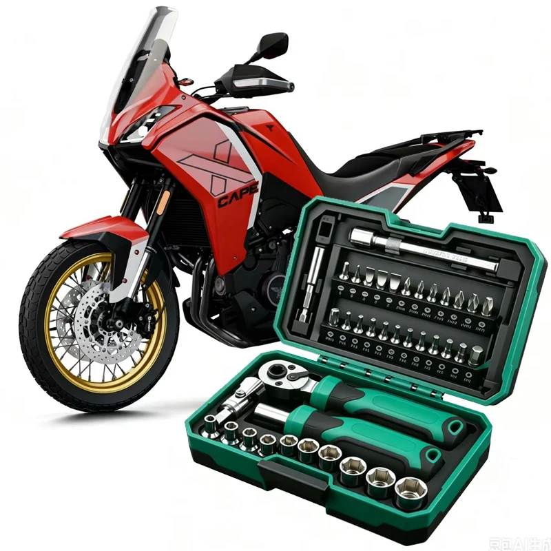 40PCS Portable Universal Motorcycle Repair Tool Kit Socket Wrench Set For Moto Morini XCape 649 650 700 1200 ALLTRHIKE 450
40PCS Portable Universal Motorcycle Repair Tool Kit Socket Wrench Set For Moto Morini XCape 649 650 700 1200 ALLTRHIKE 450