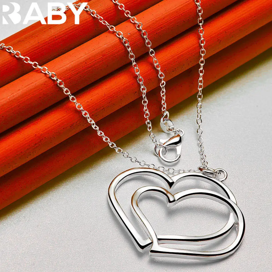 URBABY 925 Sterling Silver Double Heart Chain Pendant Necklace For Women Fashion Jewelry Romantic Charm Engagement Wedding
URBABY 925 Sterling Silver Double Heart Chain Pendant Necklace For Women Fashion Jewelry Romantic Charm Engagement Wedding