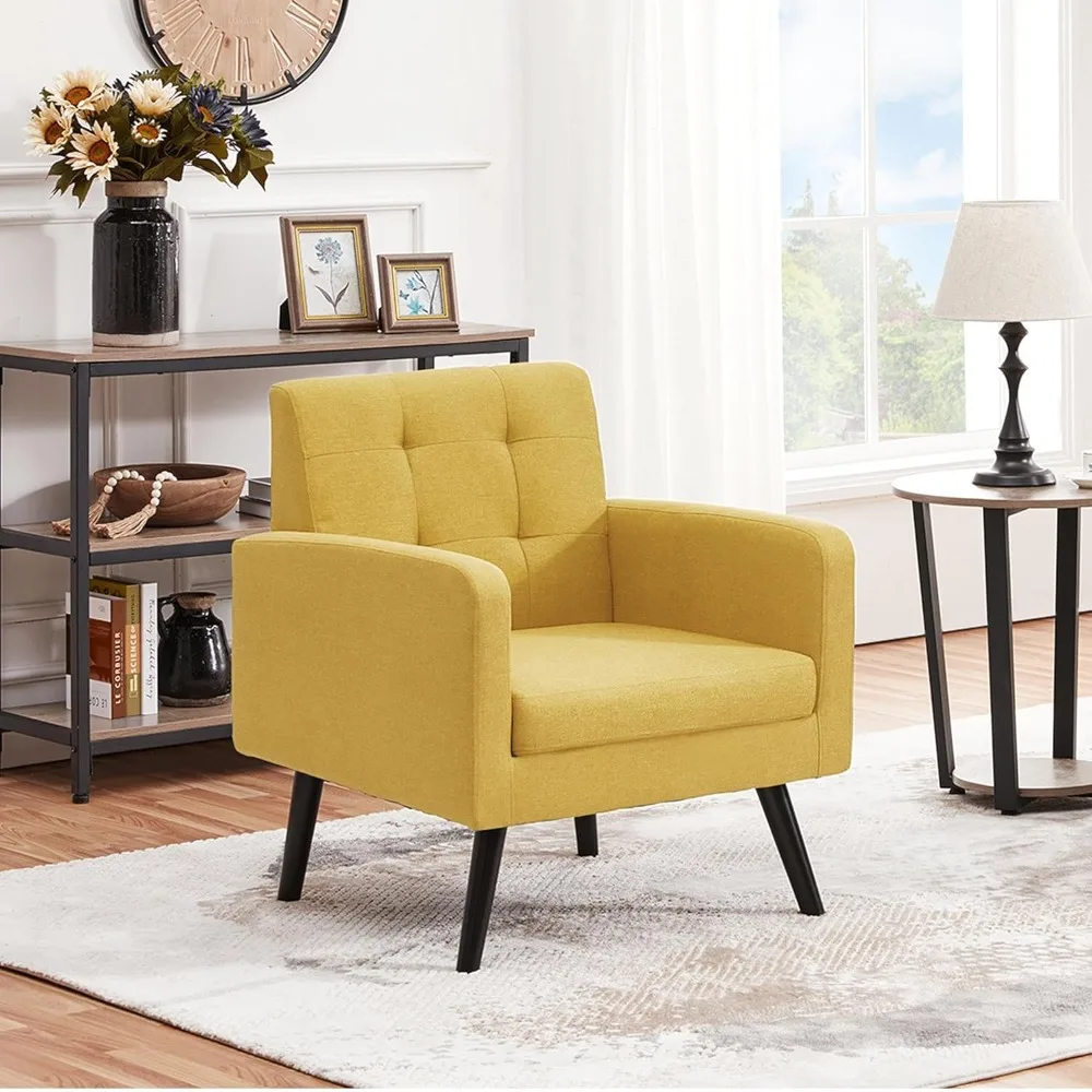 Mid-Century Accent Chairs, Modern Upholstered Living Room Chair, Cozy Armchair Button Tufted Back and Wood Legs for Bedroom
Mid-Century Accent Chairs, Modern Upholstered Living Room Chair, Cozy Armchair Button Tufted Back and Wood Legs for Bedroom