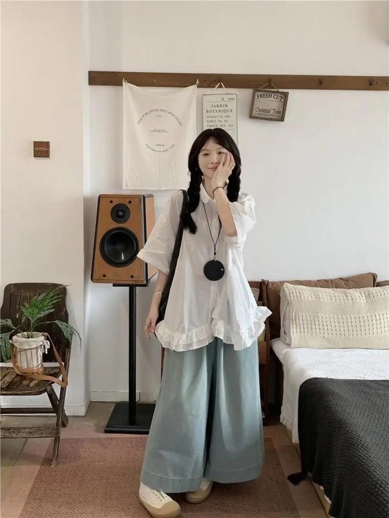 Elegant White Ruffle Sleeve Short Sleeve Shirt Women Summer 2026 New Casual Loose Lazy Versatile Slimming Top Korean Style
Elegant White Ruffle Sleeve Short Sleeve Shirt Women Summer 2026 New Casual Loose Lazy Versatile Slimming Top Korean Style