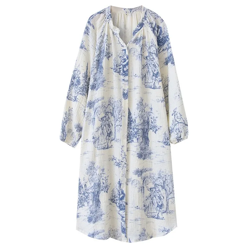 Pure Cotton Gauze Nightgown Floral Print Pajamas Dress Sleepwear Women's Lingerie Home Wear Spring Summer New Negligee Nightwear
Pure Cotton Gauze Nightgown Floral Print Pajamas Dress Sleepwear Women's Lingerie Home Wear Spring Summer New Negligee Nightwear
