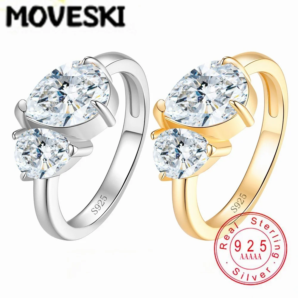 S925 Sterling Silver Two-Stone Pear & Round 4CT Moissanite Ring for Women - Gold Plated Promise Engagement Jewelry
S925 Sterling Silver Two-Stone Pear & Round 4CT Moissanite Ring for Women - Gold Plated Promise Engagement Jewelry