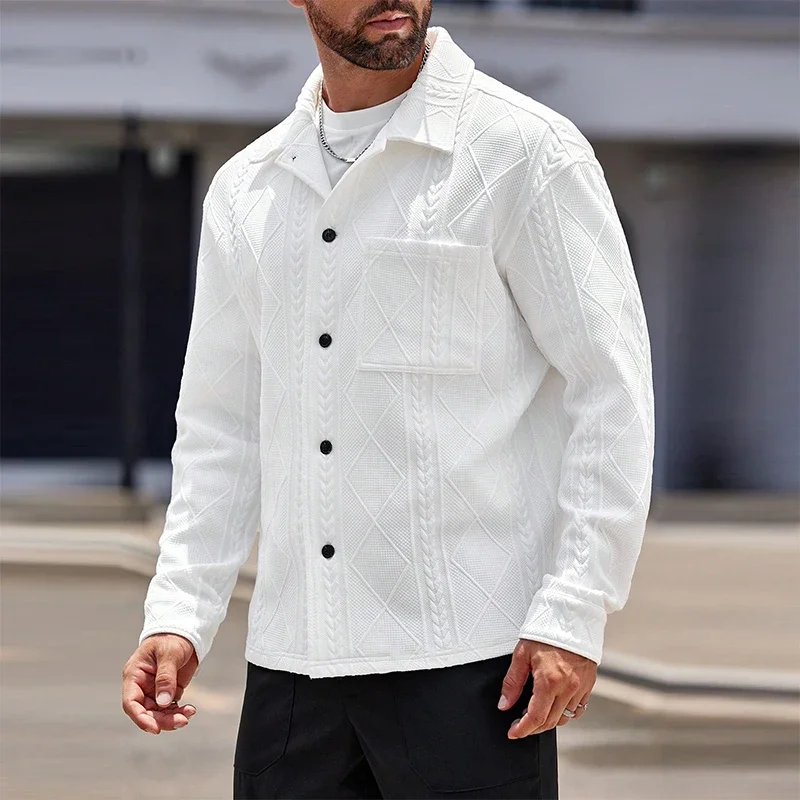Stylish Turn-down Collar Button-up Mens Jacket 2024 Autumn Fashionable Jacquard Solid Color Jackets for Men Vintage Cardigan Top
Stylish Turn-down Collar Button-up Mens Jacket 2024 Autumn Fashionable Jacquard Solid Color Jackets for Men Vintage Cardigan Top