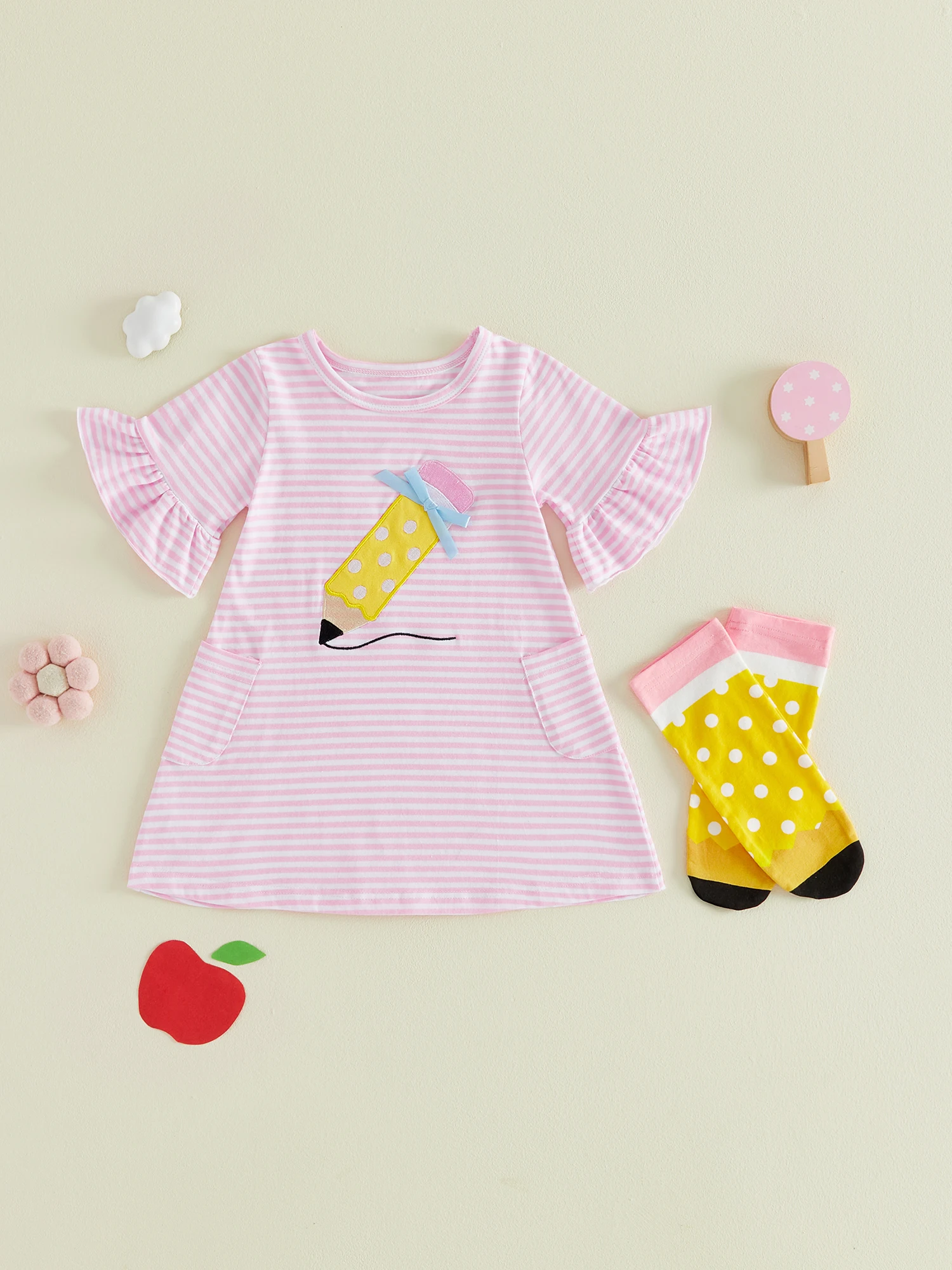 Women s Casual Striped Dress with Embroidered Pencil Design Flare Sleeves and Crew Neck - Perfect for Back to School
Women s Casual Striped Dress with Embroidered Pencil Design Flare Sleeves and Crew Neck - Perfect for Back to School