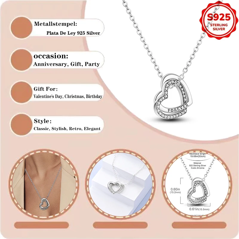 Necklaces 925 Sterling Silver For Womens Double Ring Heart Necklace Pendant Fashion Anniversary Birthday DIY Gifts
Necklaces 925 Sterling Silver For Womens Double Ring Heart Necklace Pendant Fashion Anniversary Birthday DIY Gifts