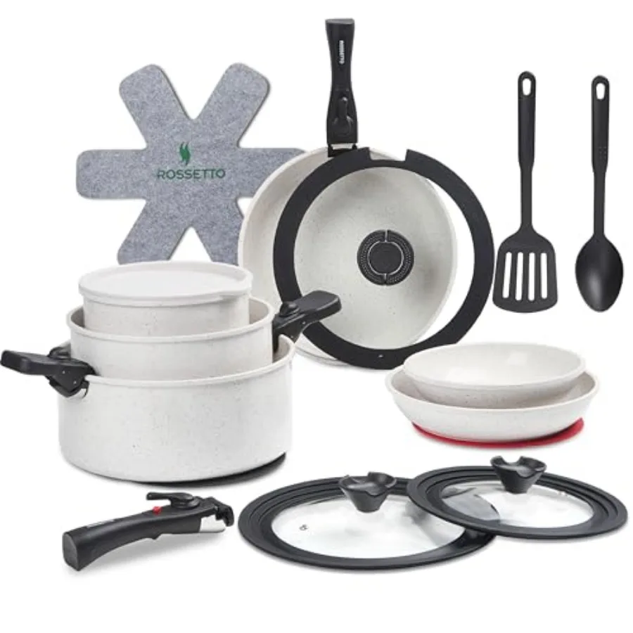 Pcs Nonstick Pots and Pans Set with 4 Detachable Handle Ceramic Cookware Set Non Toxic Induction Dishwasher Oven Safe Cookware
Pcs Nonstick Pots and Pans Set with 4 Detachable Handle Ceramic Cookware Set Non Toxic Induction Dishwasher Oven Safe Cookware