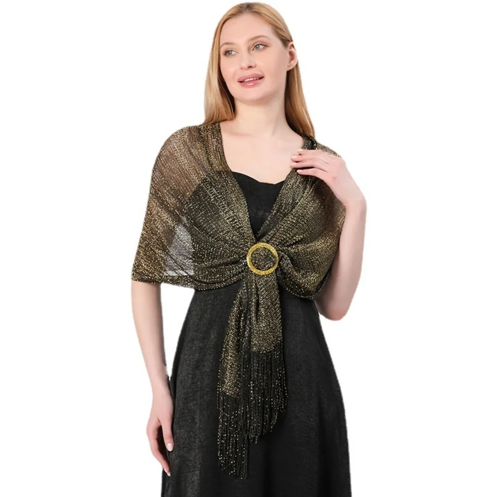 Fashion Bridal Sparkling Metallic Scarf Bridesmaid Wedding Party Evening Dresses Shawl with Buckle Gold Silver Lady Cape Wraps
Fashion Bridal Sparkling Metallic Scarf Bridesmaid Wedding Party Evening Dresses Shawl with Buckle Gold Silver Lady Cape Wraps