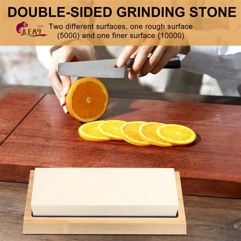 AEA9-набор точильных камней, зернистость 5000/10000, двухсторонний точильный камень для ножей для кухни, нескользящая бамбуковая основа и угловая направляющая 
AEA9-набор точильных камней, зернистость 5000/10000, двухсторонний точильный камень для ножей для кухни, нескользящая бамбуковая основа и угловая направляющая