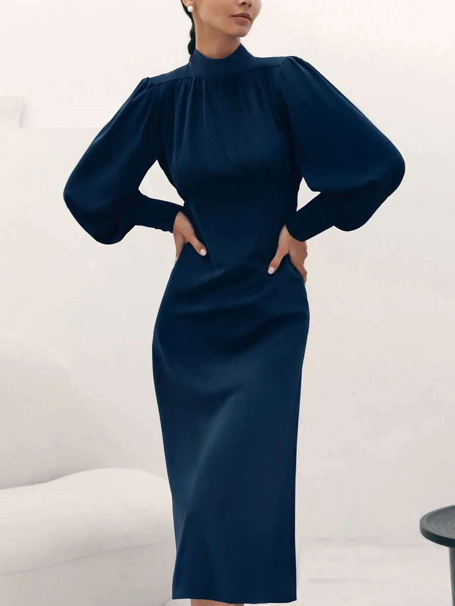Turtleneck Elegant Women Office Dresses Satin Lace-Up Drape Dress Flowing Vintage Navy Midi Dress Office Ladies 2023 New Fashion
Turtleneck Elegant Women Office Dresses Satin Lace-Up Drape Dress Flowing Vintage Navy Midi Dress Office Ladies 2023 New Fashion