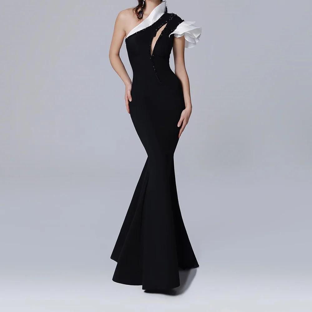 Boat Neck One Shoulder Sleeveless Mermaid Floor Length Jersey Contrast Color Evening Dress Custom Size For Formal Occasions 2024
Boat Neck One Shoulder Sleeveless Mermaid Floor Length Jersey Contrast Color Evening Dress Custom Size For Formal Occasions 2024