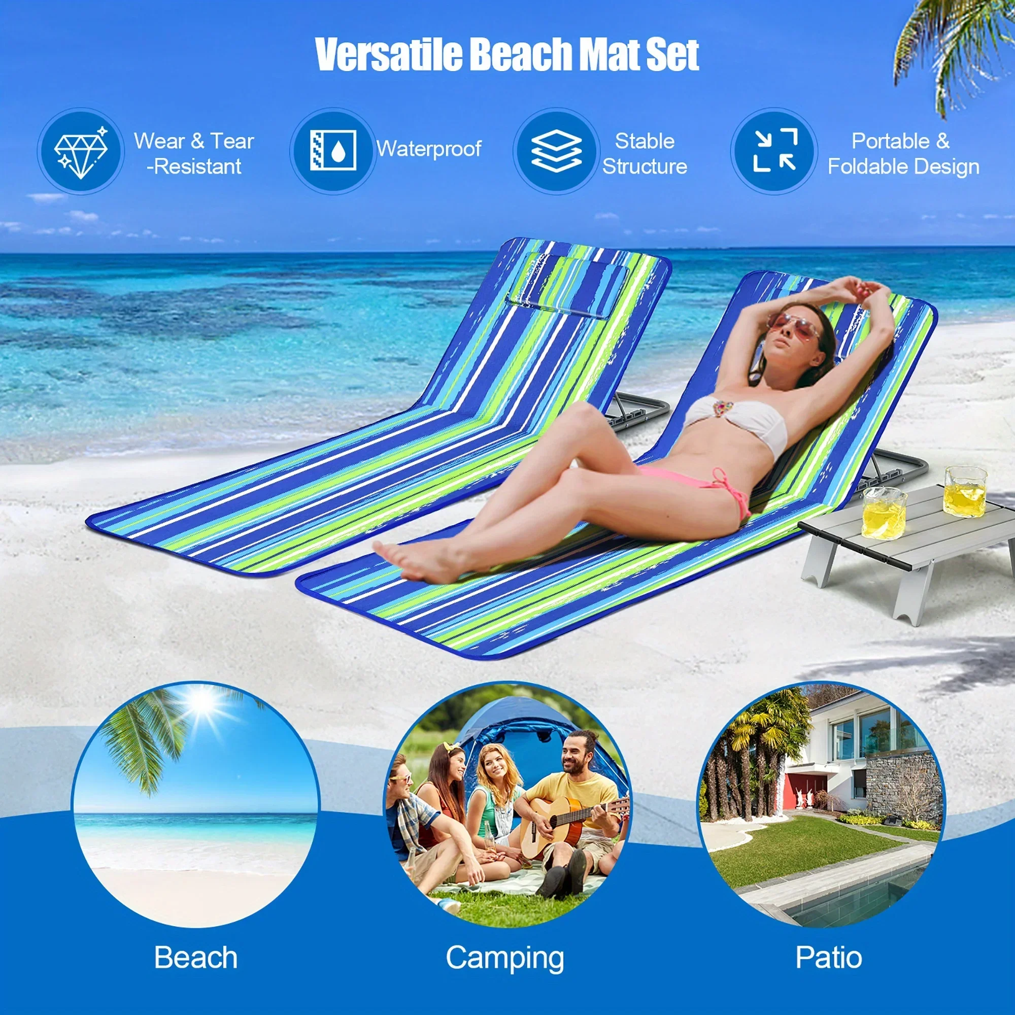 Lounge Chair Mat Set - Adjustable Chairs with Sunbathing Table, Striped Style for Ultimate Relaxation
Lounge Chair Mat Set - Adjustable Chairs with Sunbathing Table, Striped Style for Ultimate Relaxation