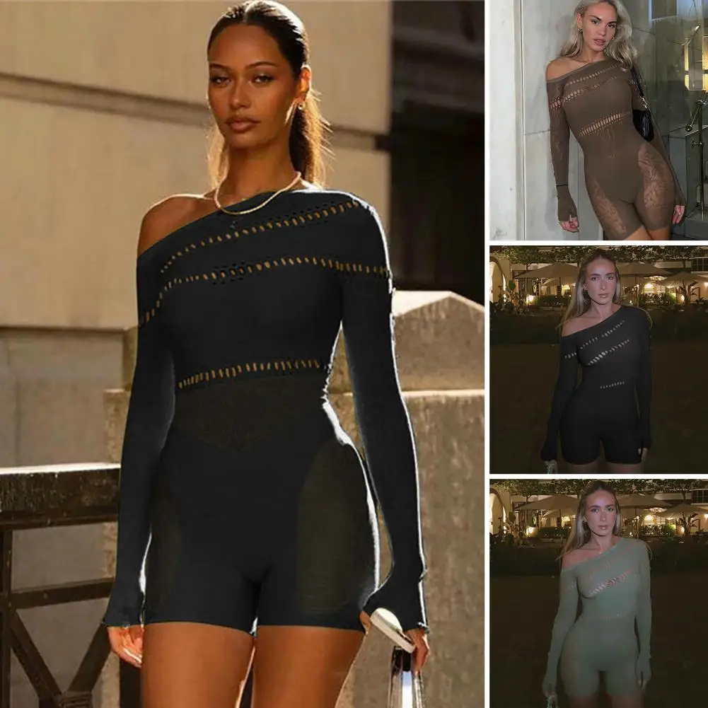 Chic Ladies Romper Single Shoulder Streetwear Temperament Slim Fit Jacquard Romper Playsuit
Chic Ladies Romper Single Shoulder Streetwear Temperament Slim Fit Jacquard Romper Playsuit