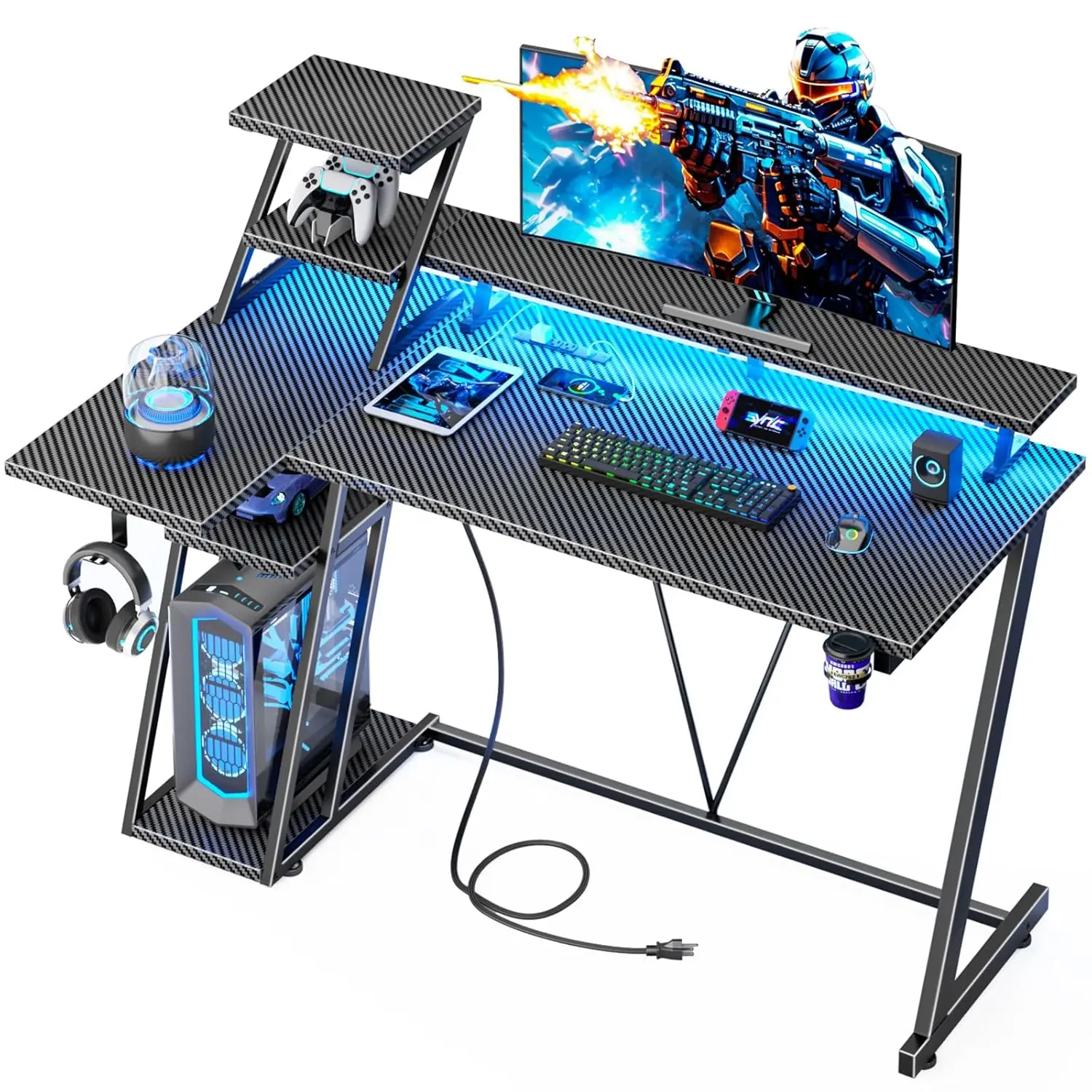 47 Inch Gaming Desk with LED Lights & Power Outlet, L Shaped Computer Desk with Storage Shelves, Gamer Workstations, Customized
47 Inch Gaming Desk with LED Lights & Power Outlet, L Shaped Computer Desk with Storage Shelves, Gamer Workstations, Customized