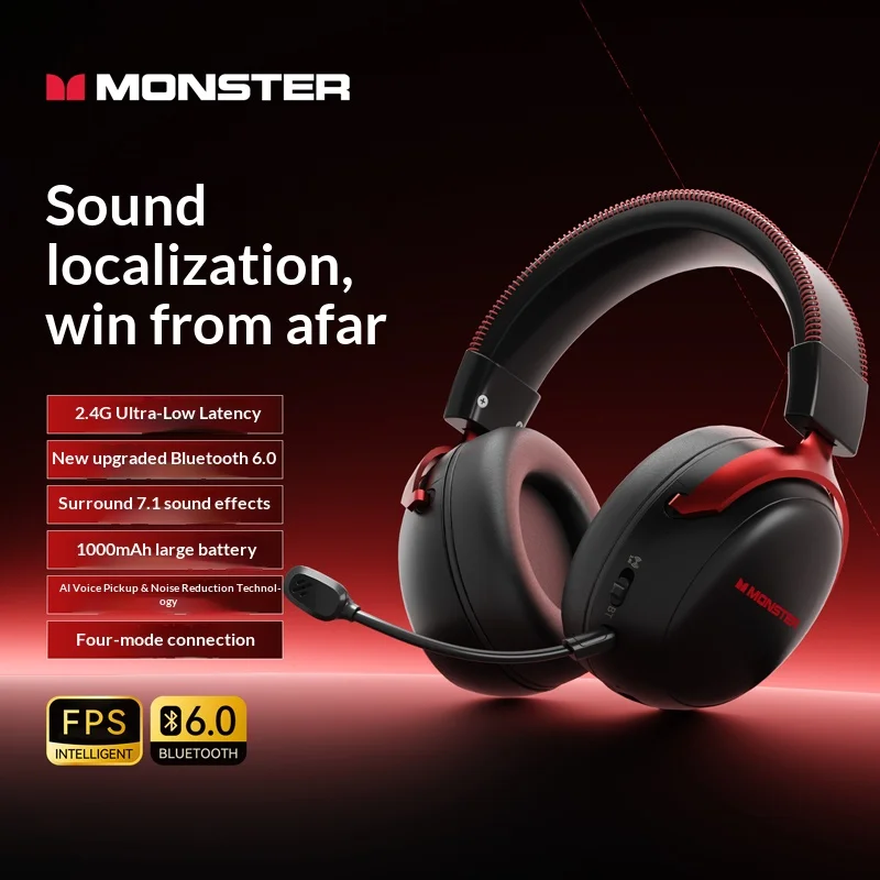 MONSTER GH04 four-mode gaming headset, wireless, head-mounted, 2.4G Bluetooth, 7.1 channel audio effect-Black
MONSTER GH04 four-mode gaming headset, wireless, head-mounted, 2.4G Bluetooth, 7.1 channel audio effect-Black