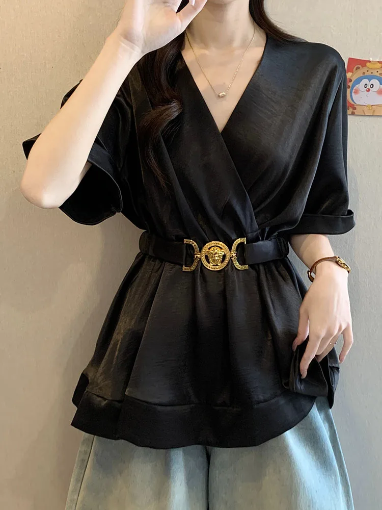 Women's Shirt Elegant Commute Slimming Silk Plus Size V-Neck Loose Flared Bell Belted Casual Fashion slimming top
Women's Shirt Elegant Commute Slimming Silk Plus Size V-Neck Loose Flared Bell Belted Casual Fashion slimming top