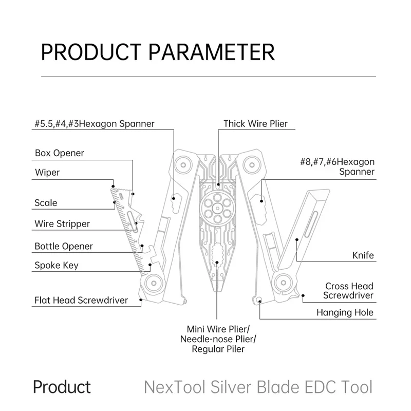 NexTool Silver Blade EDC Tool 14 In 1 Multi Tool Portable Multi-function Thin Pliers Lightweight Multitool Gifts for Men Unique
NexTool Silver Blade EDC Tool 14 In 1 Multi Tool Portable Multi-function Thin Pliers Lightweight Multitool Gifts for Men Unique