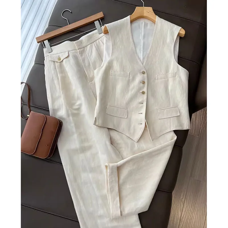 Ele Cotton Linen Suit Set for Women Profional Faionable Svel Wide Leg Pants Two Piece Set Ladylike Quali
Ele Cotton Linen Suit Set for Women Profional Faionable Svel Wide Leg Pants Two Piece Set Ladylike Quali