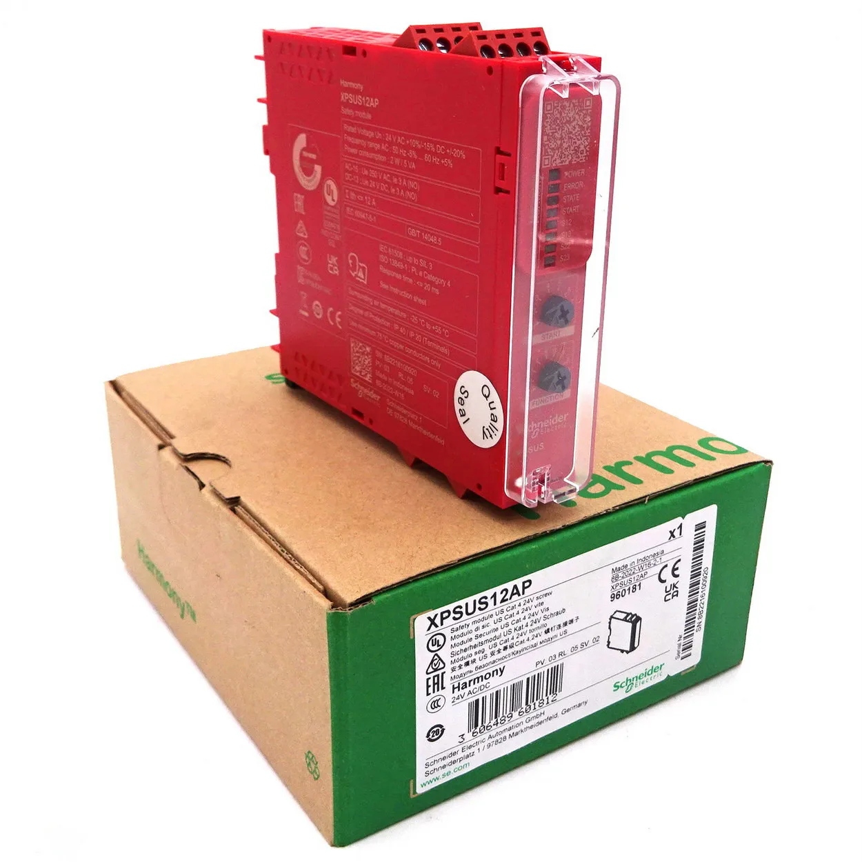 XPSUS12AP safety module, Harmony XPSU, Cat 4, features 2 x XPSUAF with enabling movement, 24V AC or DC, screw
XPSUS12AP safety module, Harmony XPSU, Cat 4, features 2 x XPSUAF with enabling movement, 24V AC or DC, screw