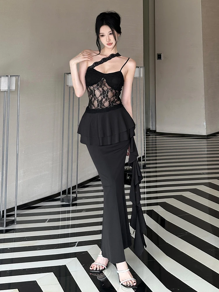 InGrily Sexy Fashion 2-Piece Set Women Patchwork Lace Biased Collar Camisole Tops+Tassel Tierred Mermaid Skirt Matching Suits
InGrily Sexy Fashion 2-Piece Set Women Patchwork Lace Biased Collar Camisole Tops+Tassel Tierred Mermaid Skirt Matching Suits