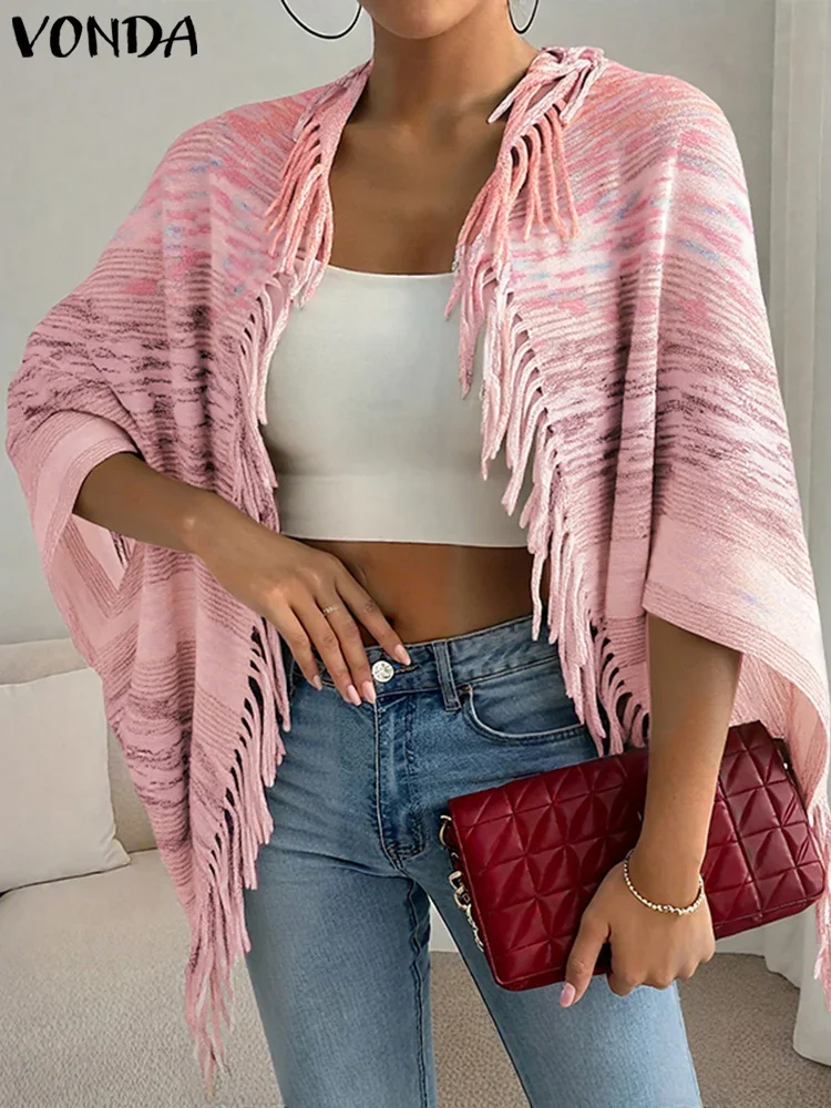 Tassel Knitted Cardigan Autumn Winter Bat-wing Sleeve Sweater VONDA 2025 Women Long Sleeve Jumpers Casual Loose knitted Cardigan
Tassel Knitted Cardigan Autumn Winter Bat-wing Sleeve Sweater VONDA 2025 Women Long Sleeve Jumpers Casual Loose knitted Cardigan