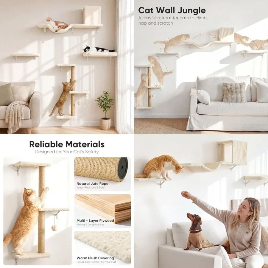 Cat Wall Shelves, Stable and Safe Cat Walls Furniture, Wooden Kitten Climbing Wall with Scratching Post for 16 Inch Drywall
Cat Wall Shelves, Stable and Safe Cat Walls Furniture, Wooden Kitten Climbing Wall with Scratching Post for 16 Inch Drywall
