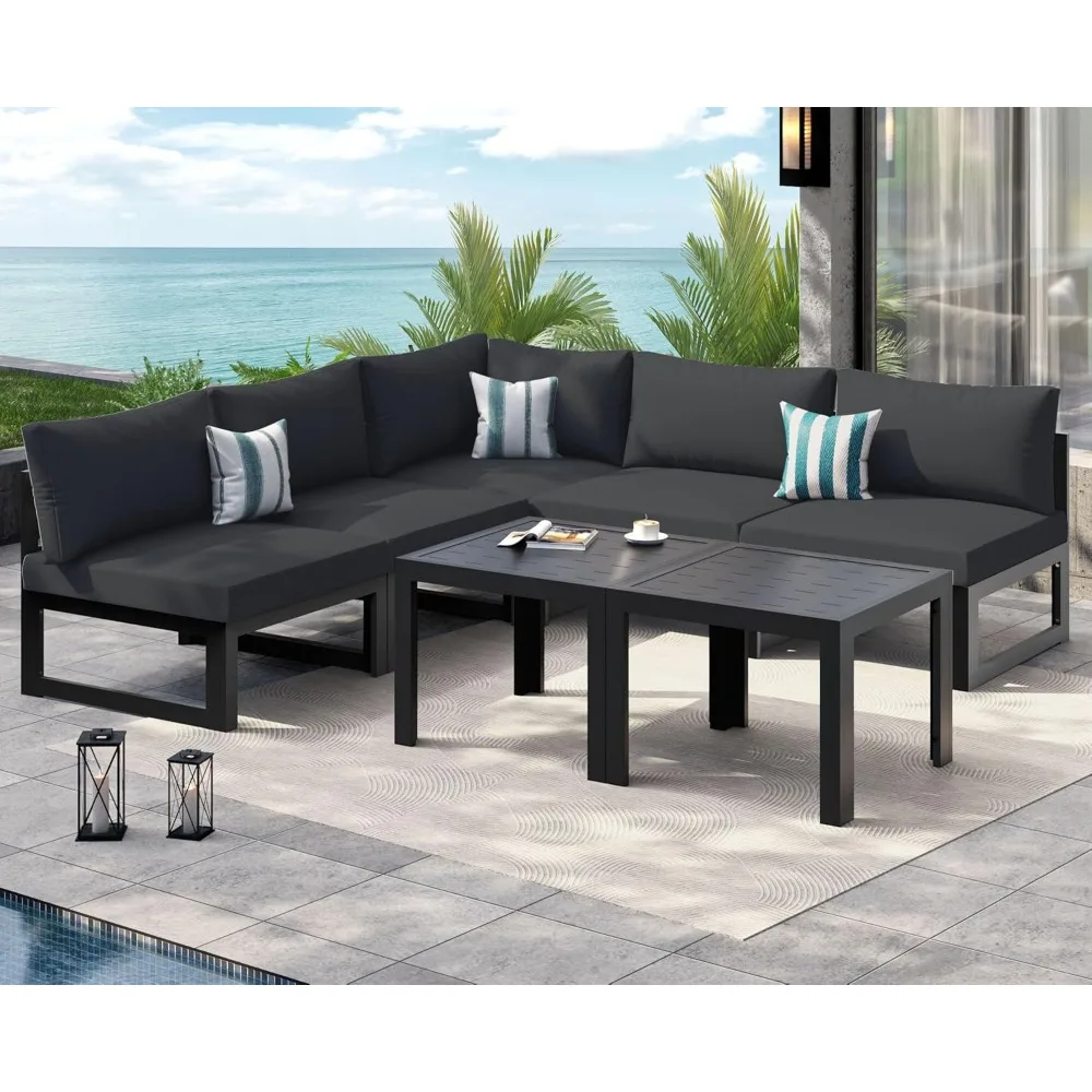5 Person Luxury Aluminum Outdoor Sectional Sofa with Side Table, Large L Shaped Patio Furniture Set, 29" Deep Wide, Customized
5 Person Luxury Aluminum Outdoor Sectional Sofa with Side Table, Large L Shaped Patio Furniture Set, 29" Deep Wide, Customized